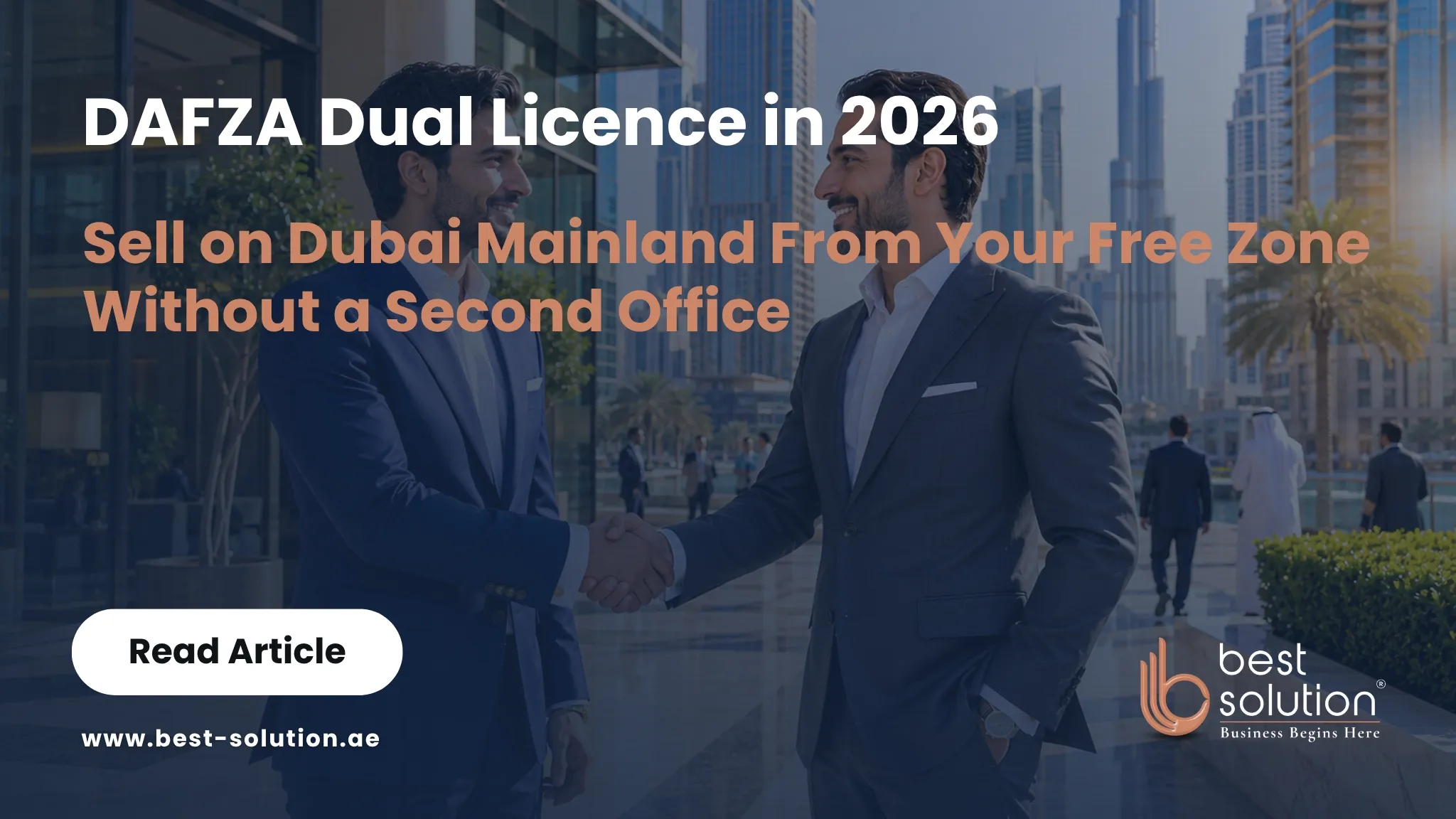 DAFZA dual license business meeting between a free zone founder and a Dubai mainland client