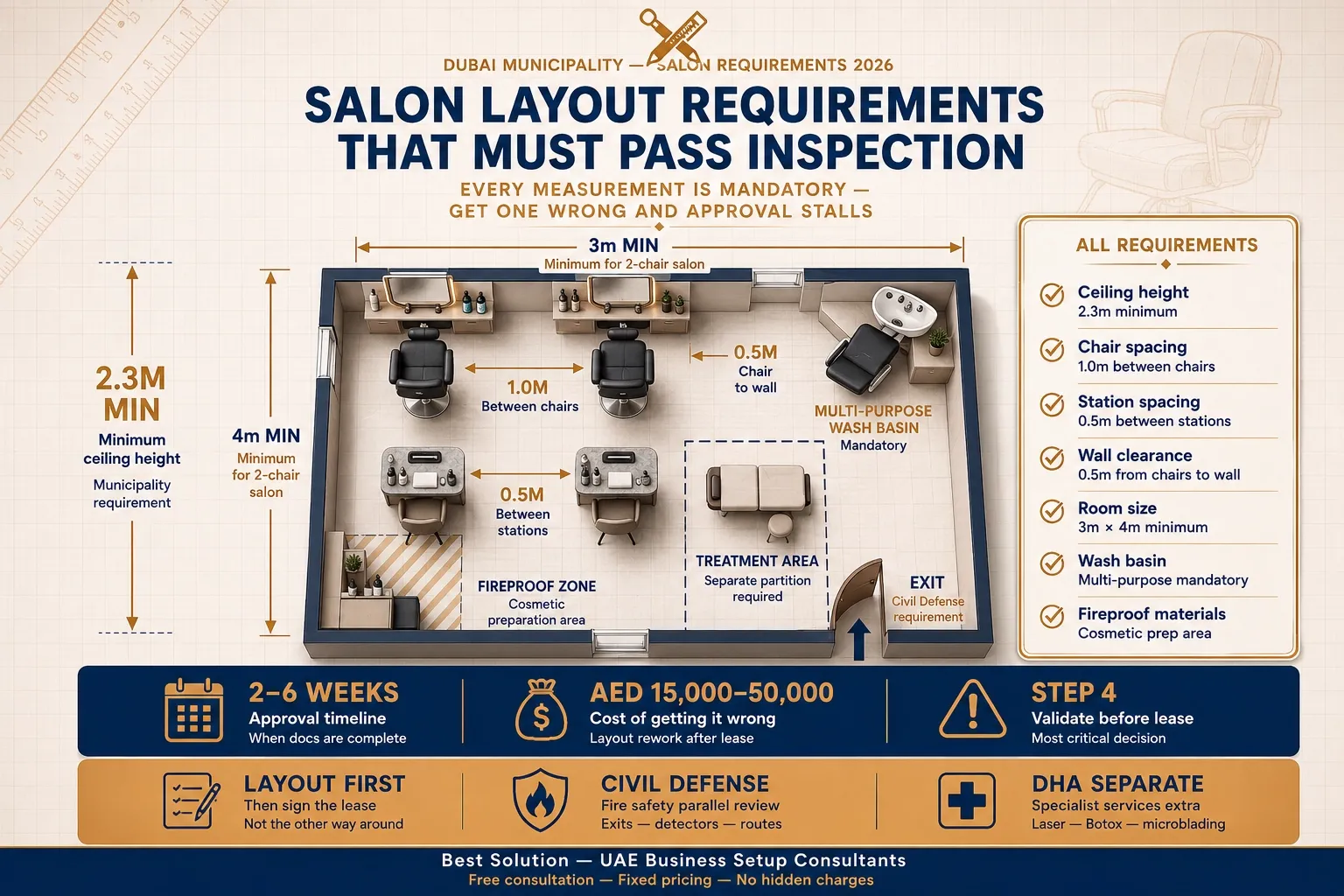 Dubai Municipality salon layout requirements