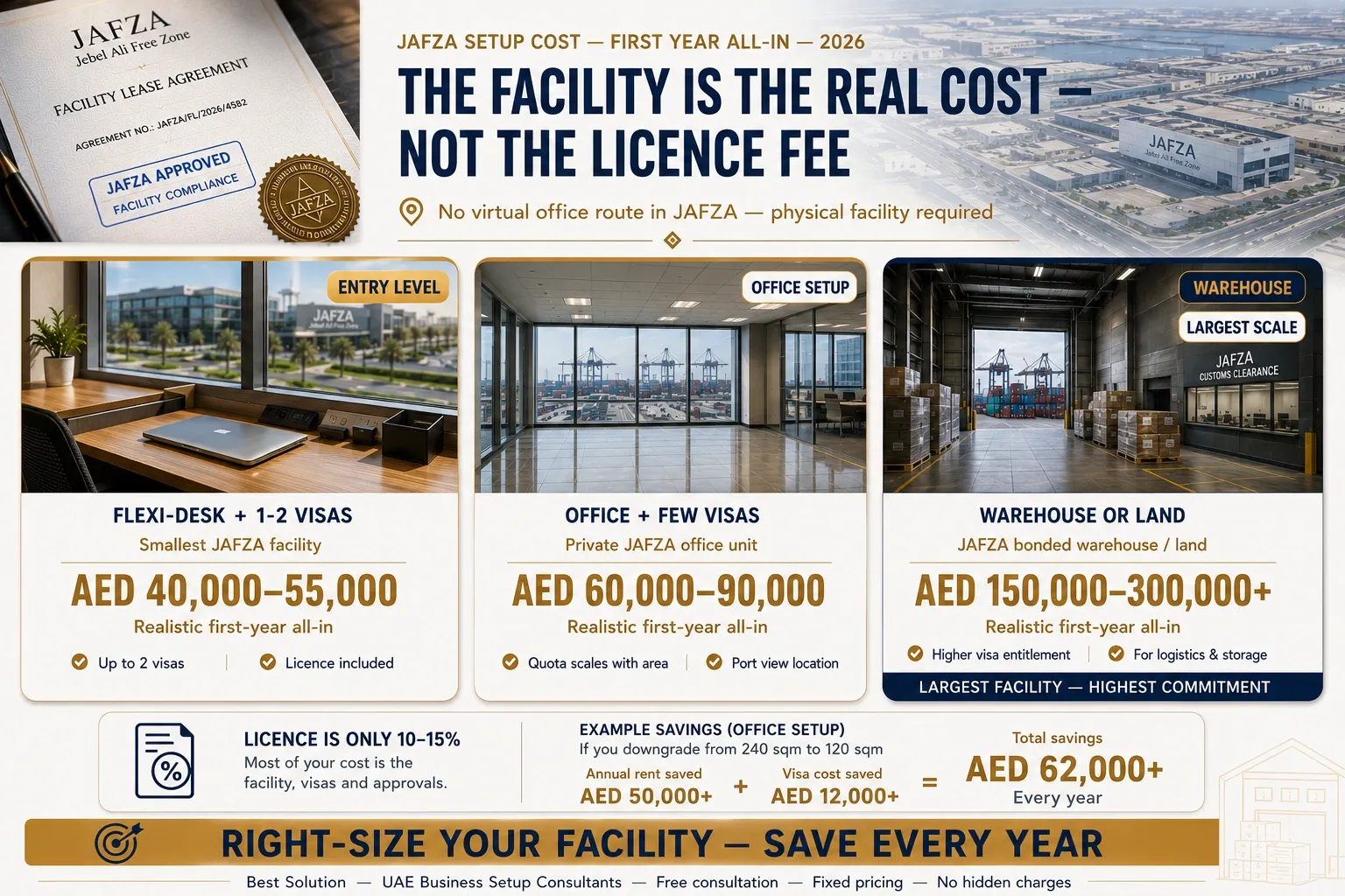 JAFZA first-year setup cost for workstation office and warehouse Dubai 2026.